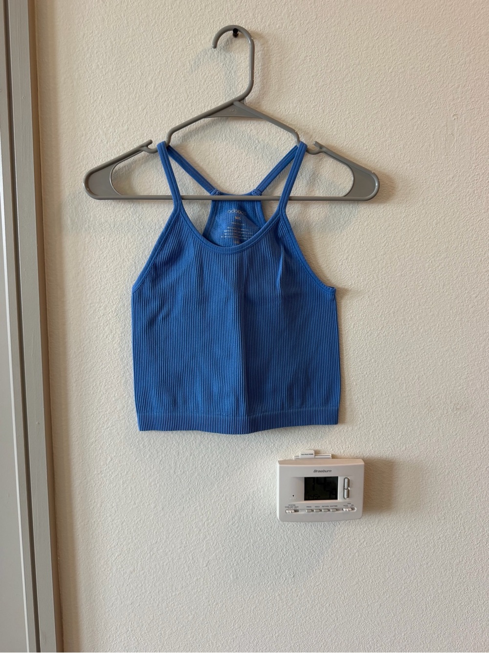 Blue Ribbed Cropped Tank Top
